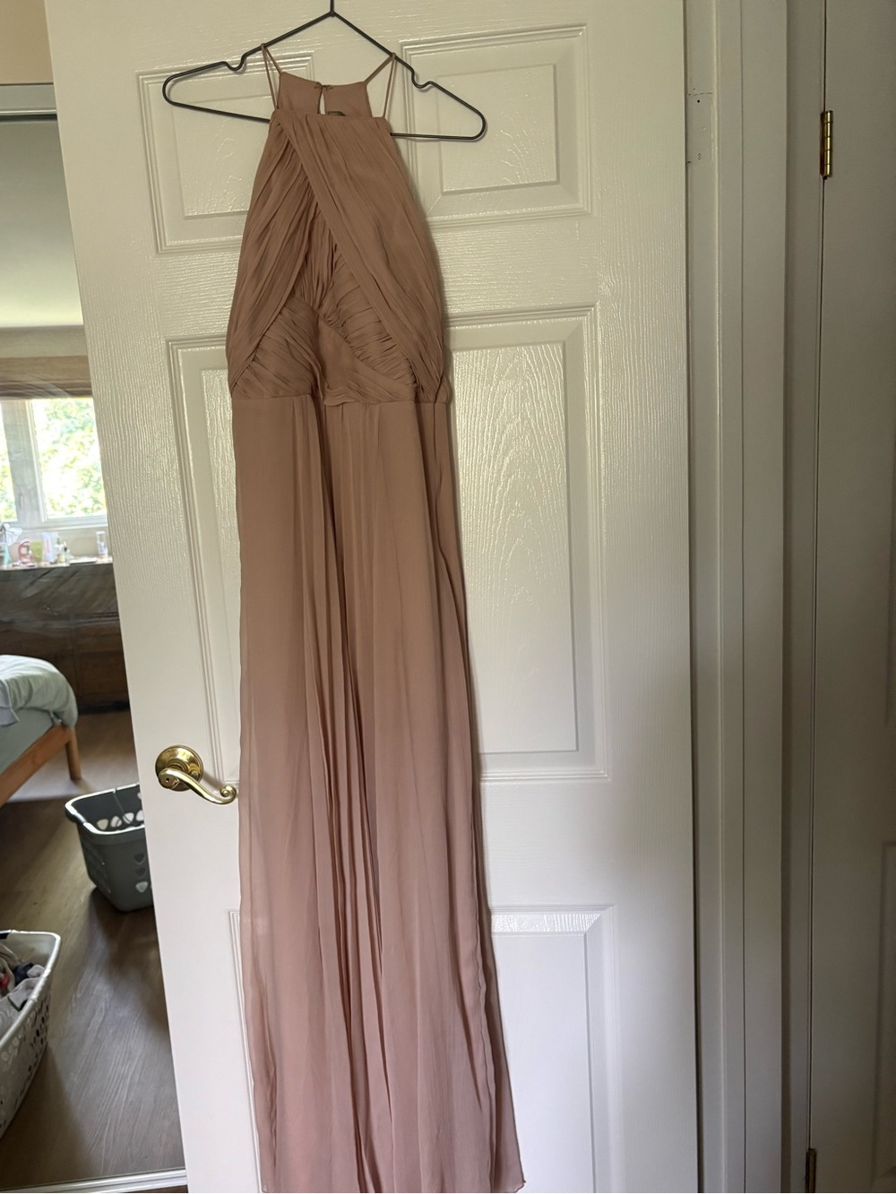 ASOS Halter Pleated Chiffon Maxi Dress in Dusty Pink
